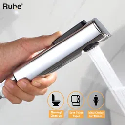 ruhe Ion Chrome ABS Health Faucet | Hand Shower for Toilet Jet Spray Faucet with Braided 1.0 Meter 304-SS Flexible Tube/Hose Pipe & Hook/Holder for Bathroom Health Faucet image 3