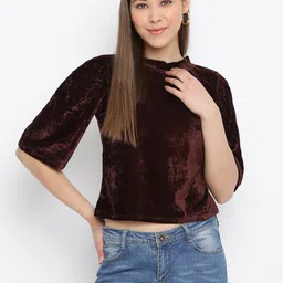 Mayra High Neck Velvet Crop Top image 1