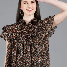 Amagyaa Floral Print Ruffles Georgette Top image 1