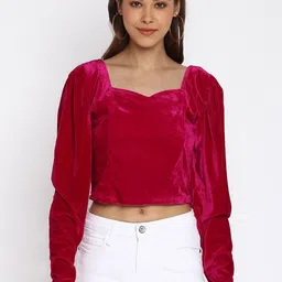 Mayra Sweetheart Neck Puff Sleeves Velvet Crop Top image 1