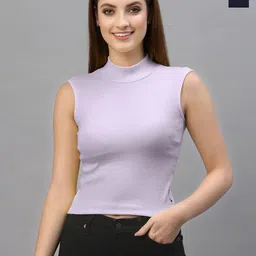 Friskers Pack of 2 Lavender & Navy Blue Solid Fitted Tops-picture-34