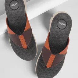 FAUSTO Men Brown & Black Thong Flip-Flops image 1