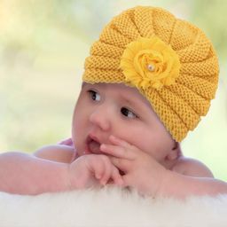 Baby Moo Girls Yellow Self Design Beanie-picture-12