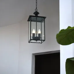 Fos Lighting Black Steel & Glass Transitional Dual Light Hanging Ceiling Lamp image 1