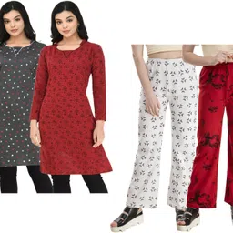 Pack of 4 Women Printed Acrylic Blend Straight Kurta-image-39