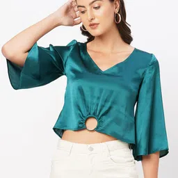 MISH V Neck Flared Sleeves Crop Top image 3