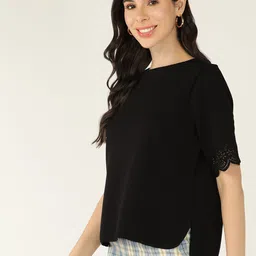 Mast & Harbour Black Round Neck High Low Top image 3