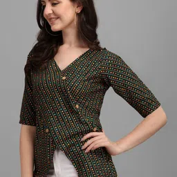 GUFRINA Green & Multicoloured Printed Wrap Top image 3