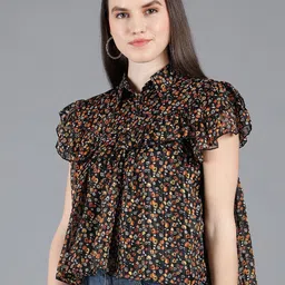 Amagyaa Floral Print Ruffles Georgette Top image 4