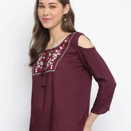 Mayra Floral Embroidered Tie-Up Neck Pure Cotton Top image 4