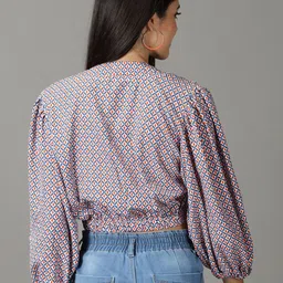 SHOWOFF Navy Geometric Print Crop Top image 4