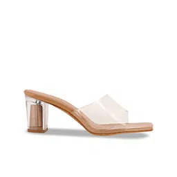 DressBerry Beige Open Toe Block Heels image 4