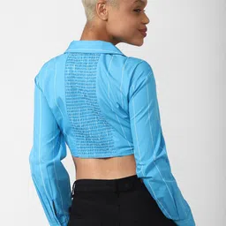 FOREVER 21 Vertical Striped Twisted Pure Cotton Shirt Style Crop Top image 4