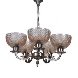 Fos Lighting Gold-Toned Textured Classic Meena Aluminium 5 Lights Glass Chandelier image 4