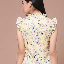 Oomph! Floral Printed Tie-Up Neck Flutter Sleeves Regular Top image 5