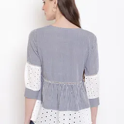 Mayra Striped Puff Sleeves Schiffli A-Line Top image 5