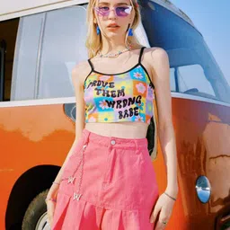 TANDUL Print Shoulder Straps Boxy Top image 5