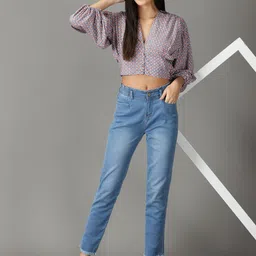SHOWOFF Navy Geometric Print Crop Top image 5