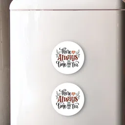 DecorTwist White & Brown 2 Pieces Printed Round Wooden Magnetic Coasters image 3