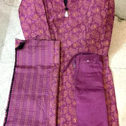 Women Wool Kurta Pant Dupatta Set-image-97