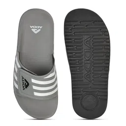 Adda Men Grey & White Striped Rubber Sliders image 5