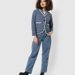 campus sutra Women Self Design Single Breasted Casual Blazer image 4