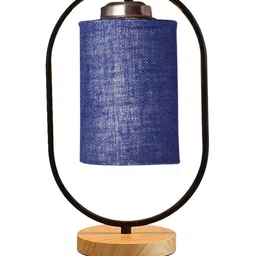 Devansh Navy Blue & Black Jute Wooden Floor & Iron Table Lamp image 2