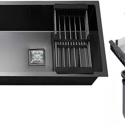 tantia 24 x 18 x 10 Single Bowl Handmade Kitchen Sink Black 24" X 18" X 10" HANDMADE 304 BLACK MATT GRADE SINK 304 Stainless tan148 Vessel Sink image 1