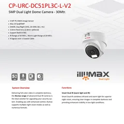 CP PLUS 5MP Dual Light Dome Camera - 30Mtr.(CP-URC-DC51PL3C-L-V2) Security Camera image 2