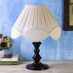 devansh Off-White Vintage Cotton Table Lamp With Iron Black Base For Bedroom Table Lamp image 2