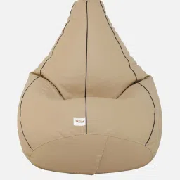 mintwud from pepperfry Combo Classic XXXL Leatherette Bean Bag with Beans in Brown piping & Cream Colour with Pouffe image 5