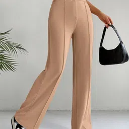 de trendz Women Relaxed Beige Lycra Blend Trousers image 4
