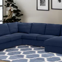 casacraft from pepperfry Talisa Fabric LHS Sectional Sofa (3+ Lounger) In Navy Blue Colour image 1