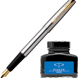 parker Frontier Stainless Steel GT Fountain Pen with Blue Quink Ink Bottle-picture-13