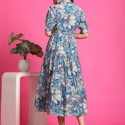 onesree Women Fit and Flare Multicolor Midi/Calf Length Dress image 2