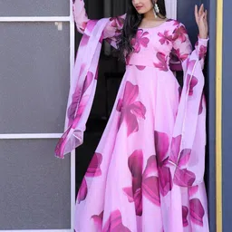 dhyan creation online Printed Georgette Stitched Anarkali Gown image 4