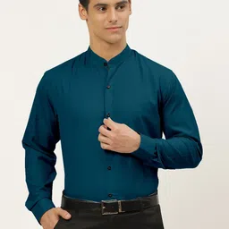 mildin Men Slim Fit Solid Mandarin Collar Formal Shirt image 3