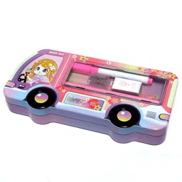 villy Double Compartment Bus with Sharpener, Stationary Pencil Case Art Metal Pencil Box image 1