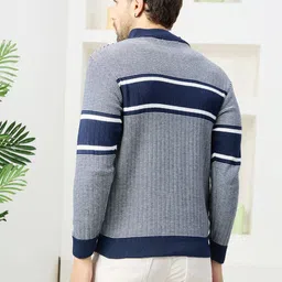 kvetoo Men Woven High Neck Dark Blue Sweater image 2
