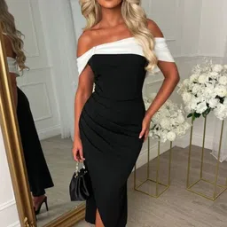 fashion street london Women Bodycon Black, White Midi/Calf Length Dress-picture-34