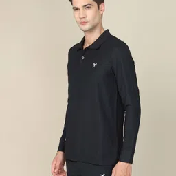 technosport Men Solid Polo Neck Polyester Black T-Shirt image 4