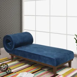 casacraft from pepperfry Lisa Velvet Chaise Lounger in Blue Colour image 2