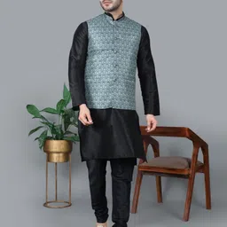 mag Men Dupion Silk Kurta Pyjama Ethnic Jacket Set-picture-21