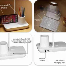 akr Powerful Rechargeable lamp with Pen Holder 3 Mode Lights Mobile Stand Desk Lamp Table Lamp image 4
