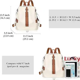 siddhaswari Medium 25 L Backpack Stylish White Leather Backpack with Dual Zipper Pockets and Adjustable Strap image 3