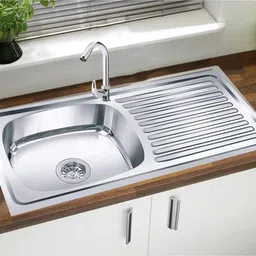 prestige (37"x18"x8"Inch) Single 'drain board' stainless steel Kitchen Sink Chrome Finish With Waste Coupling , Vessel Sink-picture-15