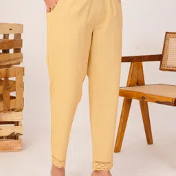 chiraiyaa Women Regular Fit, Straight Fit Beige Pure Cotton Trousers image 2
