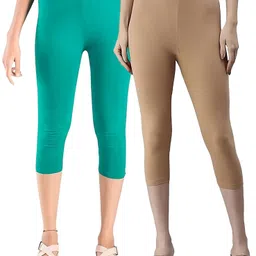 zayanqa 3/4th Capri leggings Women Beige, Dark Green Capri-picture-14
