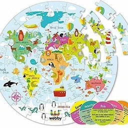 promocart Amazing World Map Puzzle 60 Pcs with 4 Double Sided Flashcards-picture-31