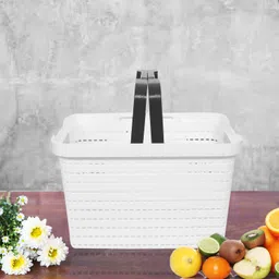 kuber industries Plastic Plastic Storage Basket for Fruits|Kitchen|Stationery|FLORA-222|Pack of 3|White Storage Basket image 4